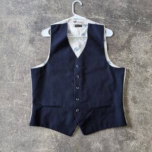 Vintage Levi's Panatela Vest Mens M 44 Blue Button Down Sleeveless Monogram Back